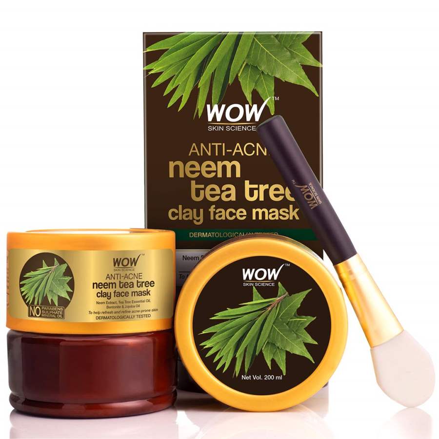 WOW Skin Science Anti-Acne Neem & Tea Tree Clay Face Mask - 200 ML